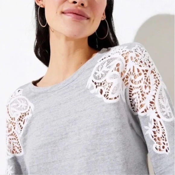 Loft Gray Sweater Lace Detail - Picture 2 of 8